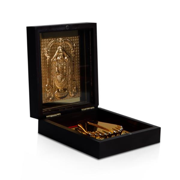 Tirupati Balaji Design Pooja Box - 1.5 X 4 X 4.5 Inches | Charan Paduka Box/ Venkateswara Swamy Puja Box For Pooja