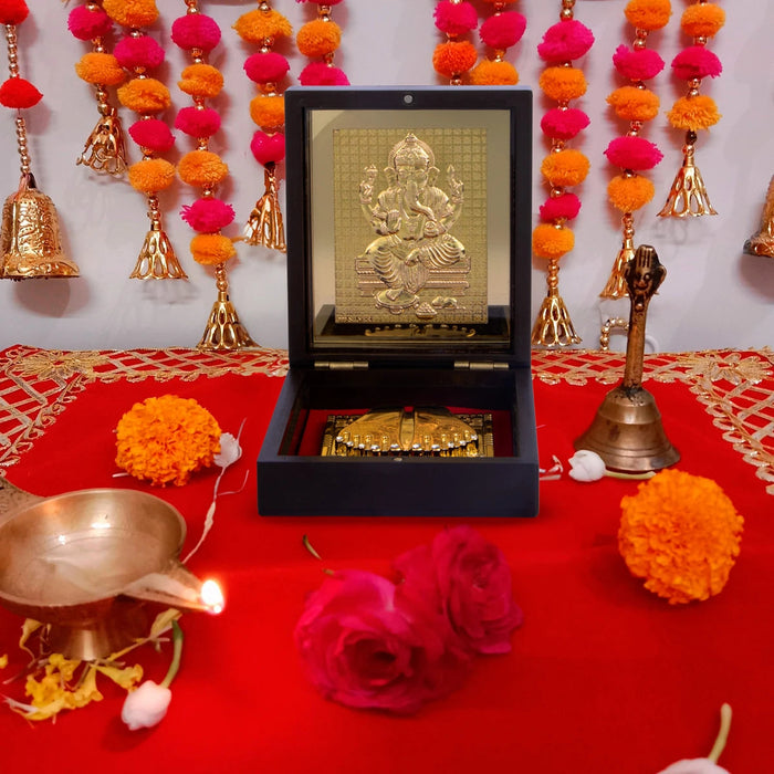 Ganesh Design Pooja Box - 1.5 X 4 X 4.5 Inches | Charan Paduka Box/ Puja Box For Pooja And Gifting