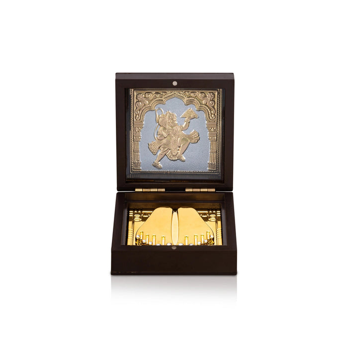 Hanuman Murti Design Pooja Box - 3.05 X 3.05 X 1.5 Inches | Puja Box/ Charan Paduka Box For Pooja And Gifting