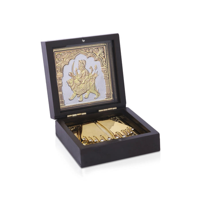 Durga Murti Design Pooja Box - 4 x 3 Inches | Charan Paduka Box/ Puja Box For Devi Worship