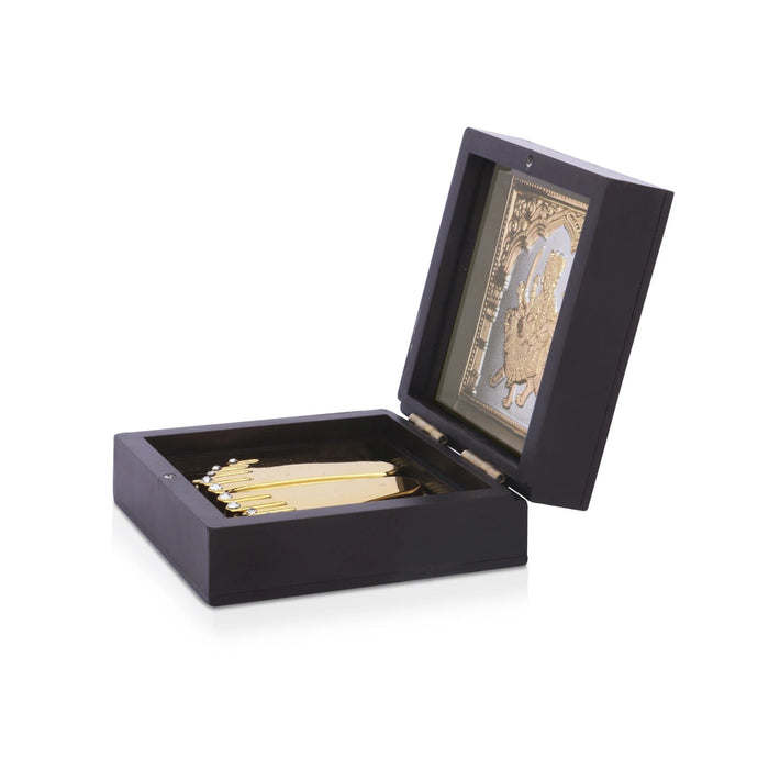 Durga Murti Design Pooja Box - 4 x 3 Inches | Charan Paduka Box/ Puja Box For Devi Worship