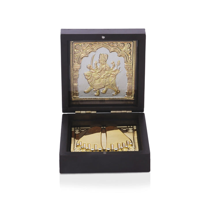 Durga Murti Design Pooja Box - 4 x 3 Inches | Charan Paduka Box/ Puja Box For Devi Worship