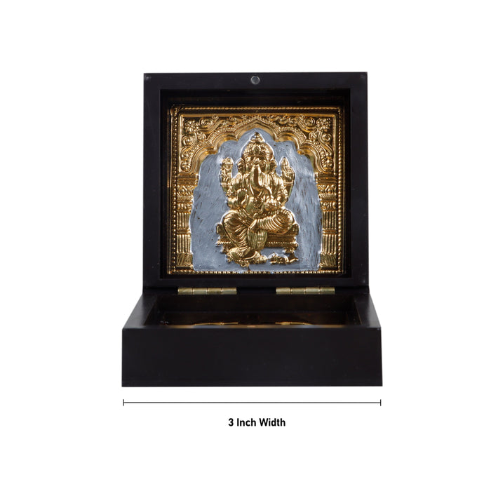 Ganesh Murti Design Pooja Box - 4 X 3 X 3 Inches | Puja Box/ Charan Paduka Box For Pooja And Spiritual Gifting