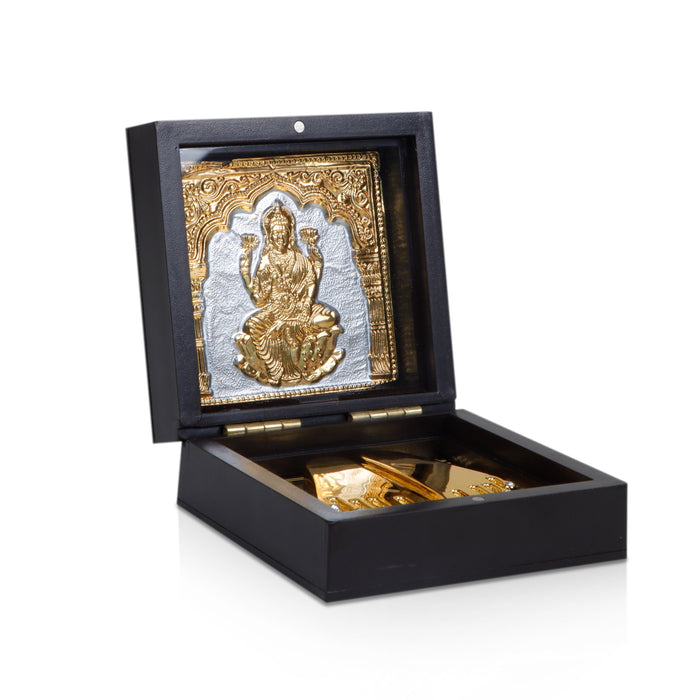 Lakshmi Murti Design Pooja Box - 4 x 3 Inches | Charan Paduka Box/ Puja Box For Wealth Blessings