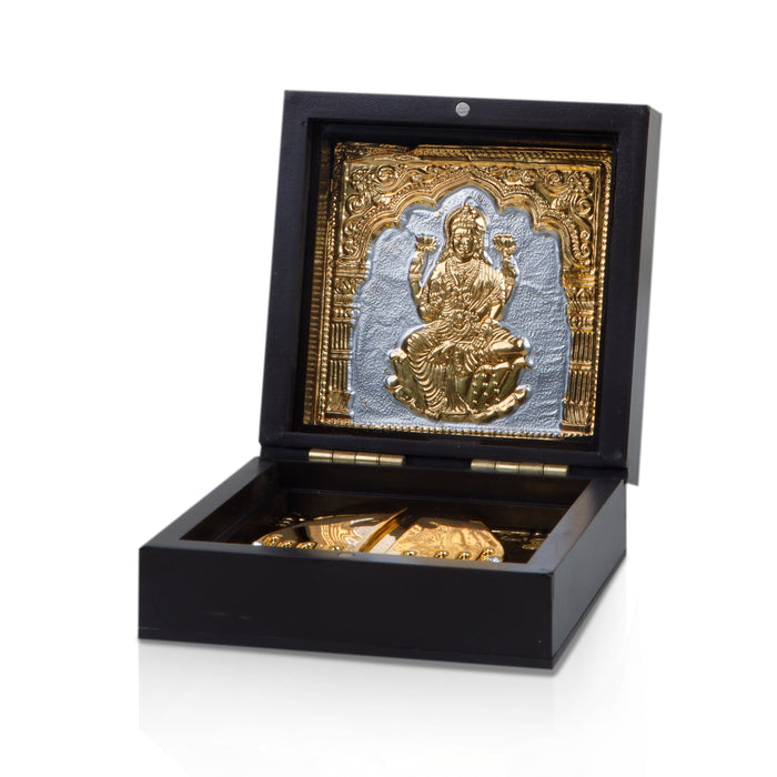 Lakshmi Murti Design Pooja Box - 4 x 3 Inches | Charan Paduka Box/ Puja Box For Wealth Blessings