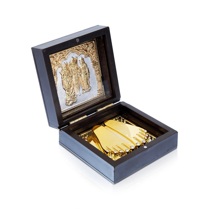 Ram Darbar Murti Design Pooja Box - 4 X 3 X 3 Inches | Puja Box/ Charan Paduka Box For Pooja And Gifting