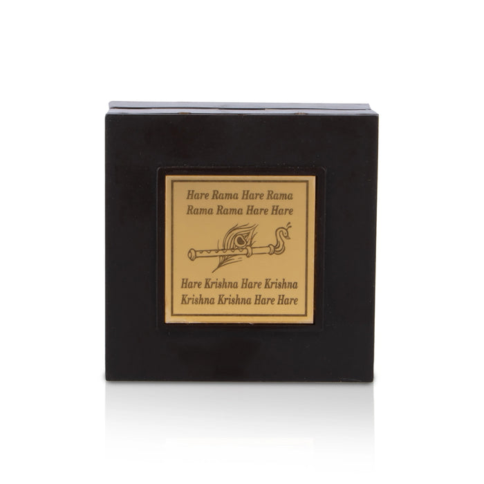 Radha Krishna Pooja Box- 3.05 x 3.05 x 1.5 Inches | Gold Polish Puja Box/ Charan Paduka Box For Gifting & Home