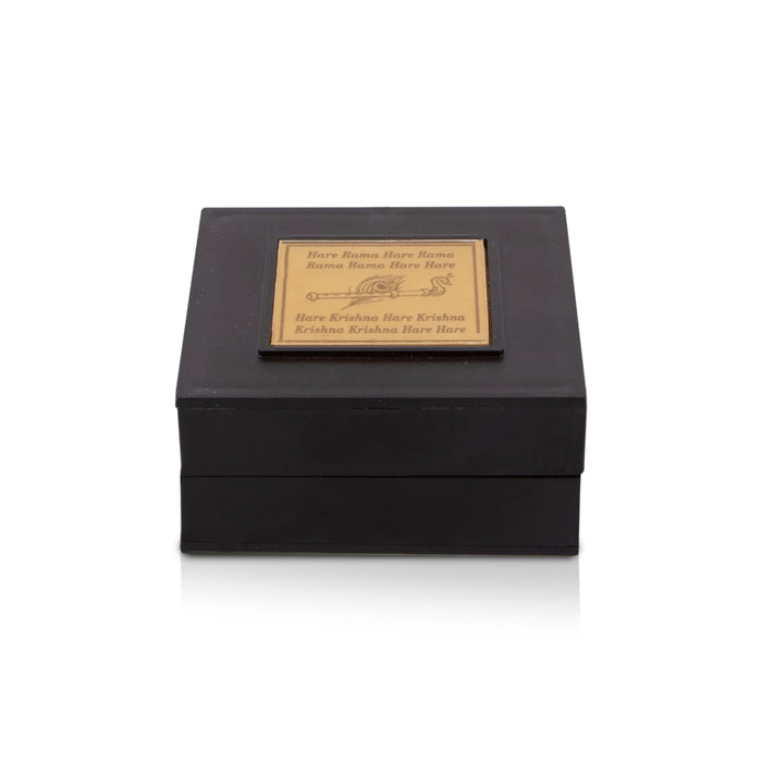 Radha Krishna Pooja Box- 3.05 x 3.05 x 1.5 Inches | Gold Polish Puja Box/ Charan Paduka Box For Gifting & Home