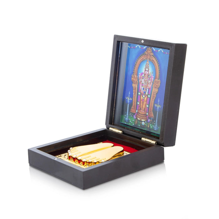 Murugan Murti Design Pooja Box - 5 X 3.5 X 5 Inches | Puja Box/ Charan Paduka Box For Pooja And Festive Gifting