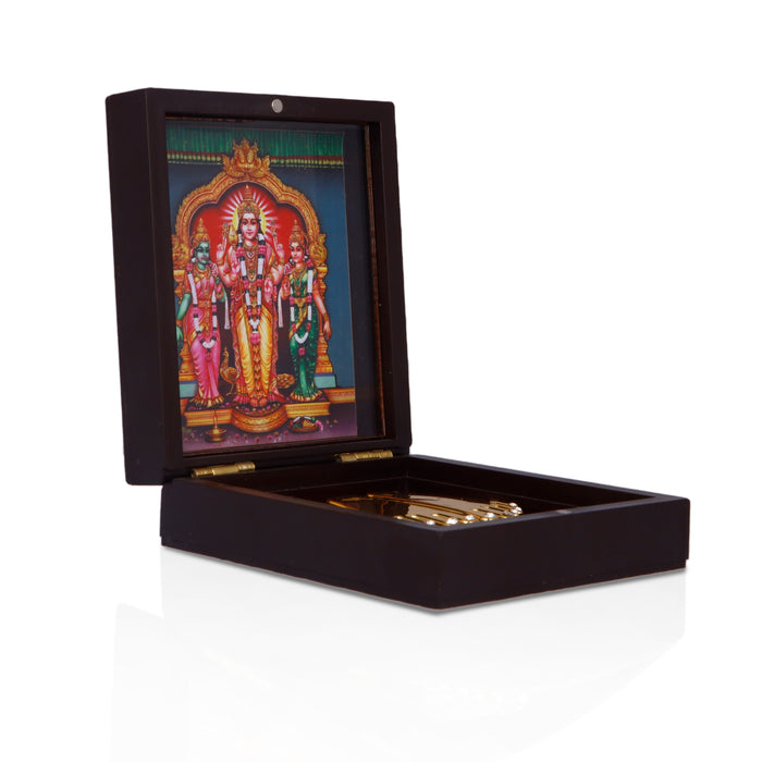 Murugan Valli Deivanai Pooja Box - 1.5 X 3.75 X 4 Inches | Puja Box/ Charan Paduka Box For Worship