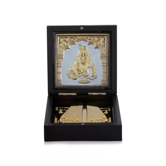 Laddu Gopal Murti Design Pooja Box - 1.5 X 4.5 X 4 Inches | Puja Box/ Charan Paduka Box For Pooja And Gifting