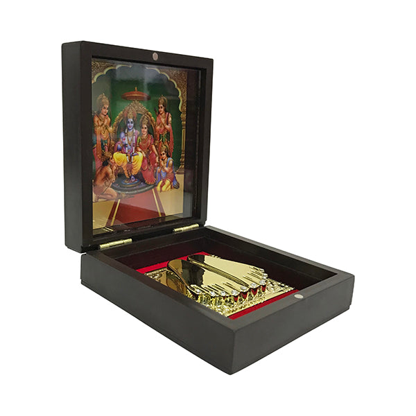Ram Darbar Murti Design Pooja Box - 1.5 X 4.5 X 4 Inches | Puja Box/ Charan Paduka Box For Pooja And Gifting