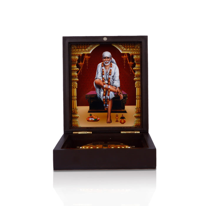 Sai Baba Murti Design Pooja Box - 1.5 X 3.5 X 4.25 Inches | Puja Box/ Charan Paduka Box For Pooja And Gifting