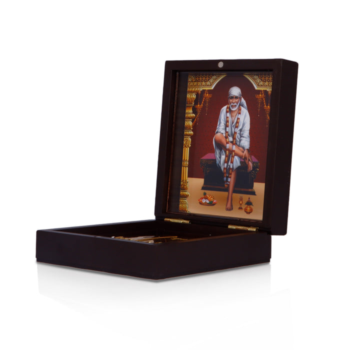 Sai Baba Murti Design Pooja Box - 1.5 X 3.5 X 4.25 Inches | Puja Box/ Charan Paduka Box For Pooja And Gifting