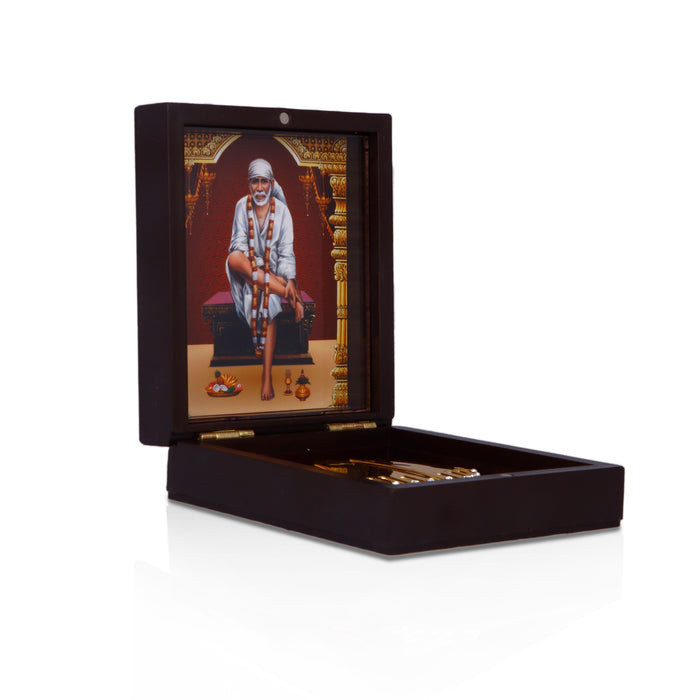 Sai Baba Murti Design Pooja Box - 1.5 X 3.5 X 4.25 Inches | Puja Box/ Charan Paduka Box For Pooja And Gifting