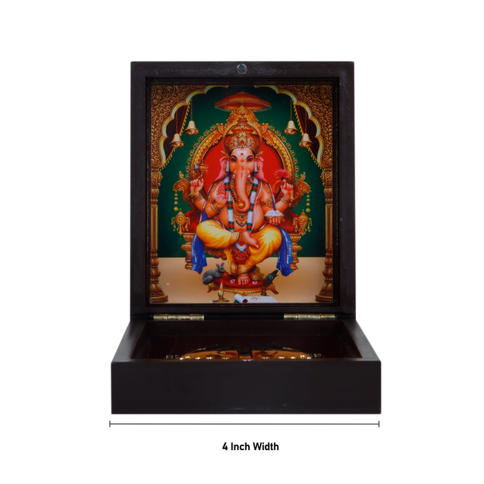 Ganesh Murti Design Pooja Box - 1.5 X 4 X 4.5 Inches | Puja Box/ Charan Paduka Box For Pooja And Gifting