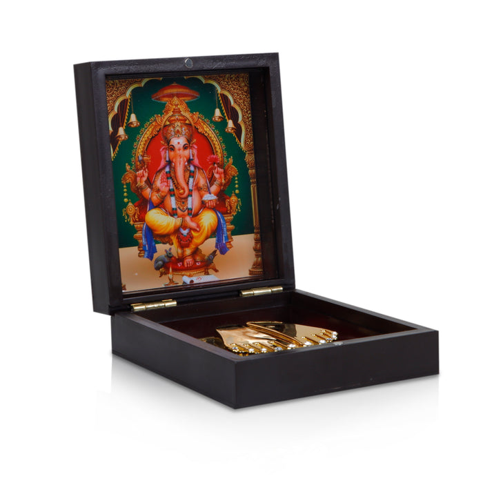 Ganesh Murti Design Pooja Box - 1.5 X 4 X 4.5 Inches | Puja Box/ Charan Paduka Box For Pooja And Gifting