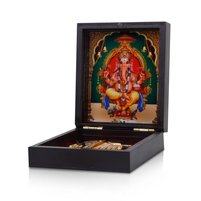 Ganesh Murti Design Pooja Box - 1.5 X 4 X 4.5 Inches | Puja Box/ Charan Paduka Box For Pooja And Gifting