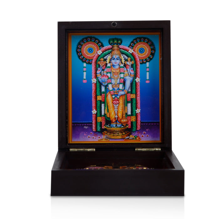 Guruvayurappan Murti Design Pooja Box - 4 x 4.5 Inches | Charan Paduka Box/ Puja Box For Lord Krishna Worship