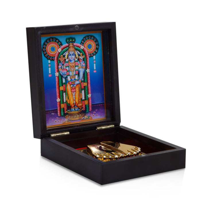 Guruvayurappan Murti Design Pooja Box - 4 x 4.5 Inches | Charan Paduka Box/ Puja Box For Lord Krishna Worship