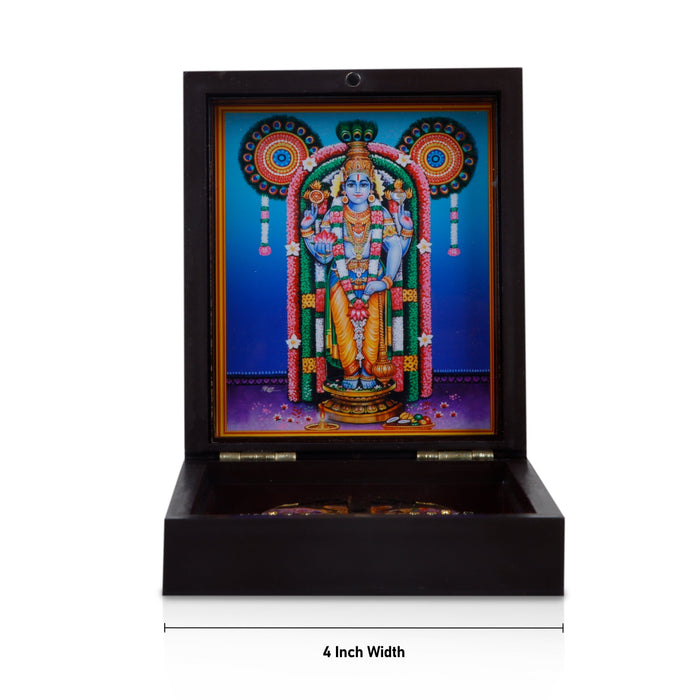 Guruvayurappan Murti Design Pooja Box - 4 x 4.5 Inches | Charan Paduka Box/ Puja Box For Lord Krishna Worship