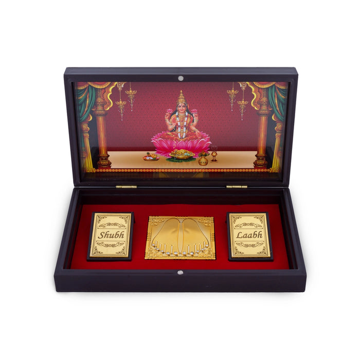 Maha Lakshmi Paduka Box - 2 x 8.5 Inches | Gold Print Pooja Box/ Padham Box for Home
