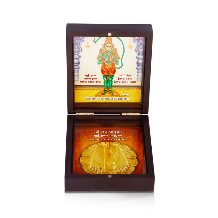Hanuman Charan Paduka Box - 4 Inches | Gold Print Pooja Box/ Padham Box for Home