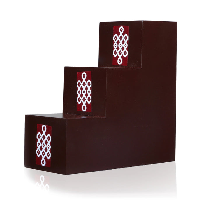 Deepam Stand - 6.5 x 7.5 Inches | 3 Step with Kolam Design Stand/ Wooden Deepam Stand for Pooja