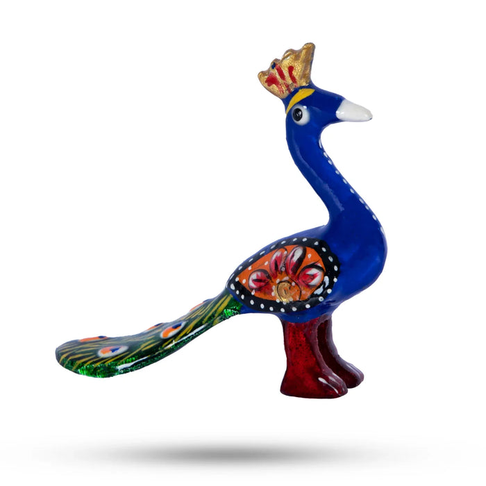 Painted Peacock Statue - 1.5 x 3 Inches | Metal Peacock Idol/ Peacock Figurine for Home