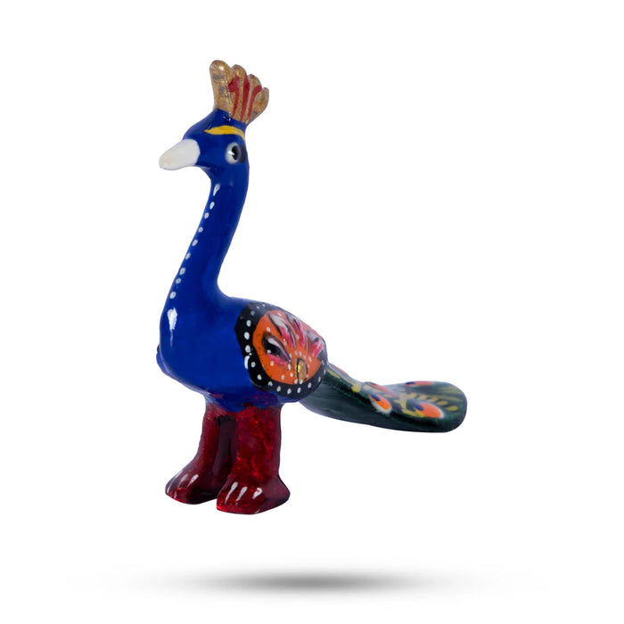 Painted Peacock Statue - 1.5 x 3 Inches | Metal Peacock Idol/ Peacock Figurine for Home