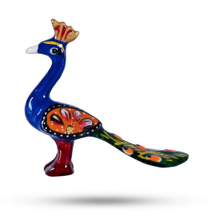 Painted Peacock Statue - 1.5 x 3 Inches | Metal Peacock Idol/ Peacock Figurine for Home