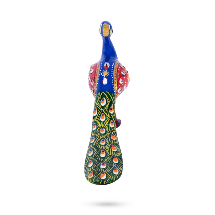 Painted Peacock Statue - 1.5 x 3 Inches | Metal Peacock Idol/ Peacock Figurine for Home