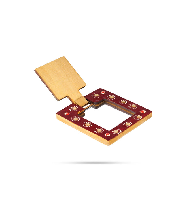 Mirror - 3 x 3 Inches | Wooden Hand Mirror / Kannadi / Decorative Mirror For Daily Use