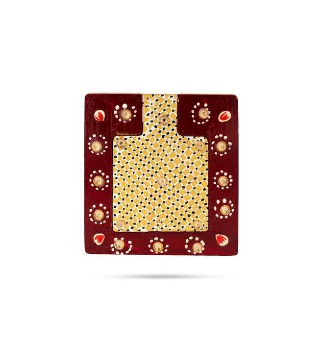 Mirror - 3 x 3 Inches | Wooden Hand Mirror / Kannadi / Decorative Mirror For Daily Use