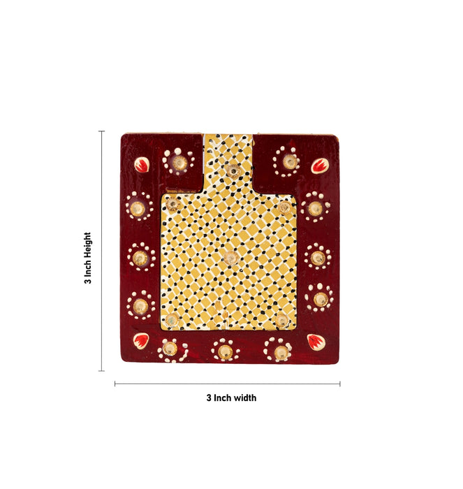 Mirror - 3 x 3 Inches | Wooden Hand Mirror / Kannadi / Decorative Mirror For Daily Use