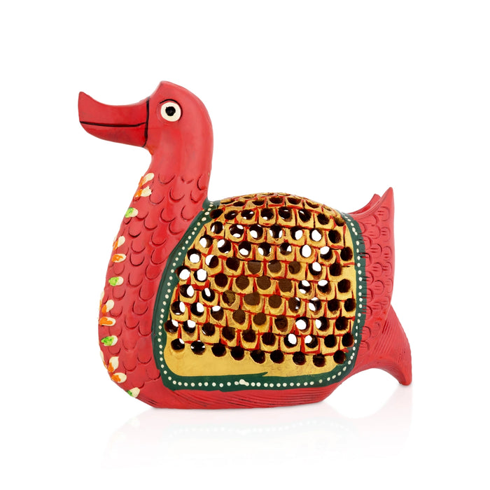 Duck Statue - 4 x 4 Inches | Wooden Painted Duck Figurine / Cut out Design Duck Sculpture