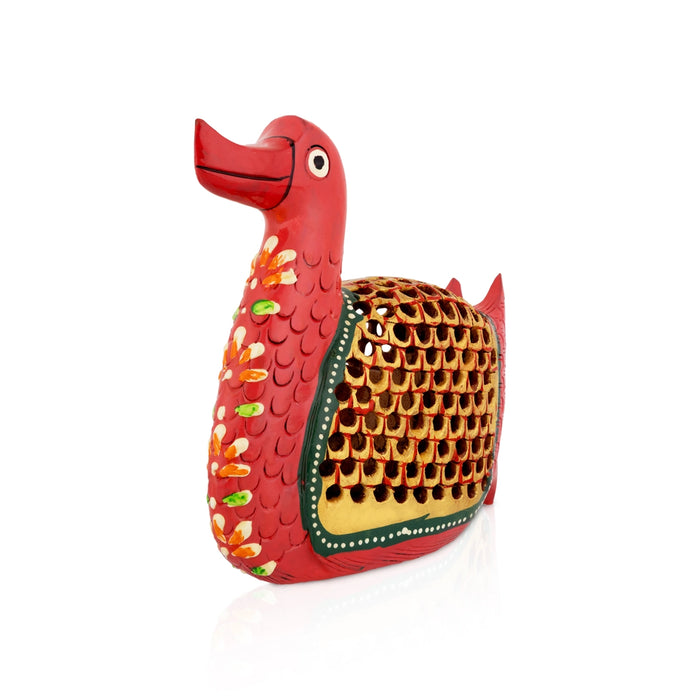 Duck Statue - 4 x 4 Inches | Wooden Painted Duck Figurine / Cut out Design Duck Sculpture