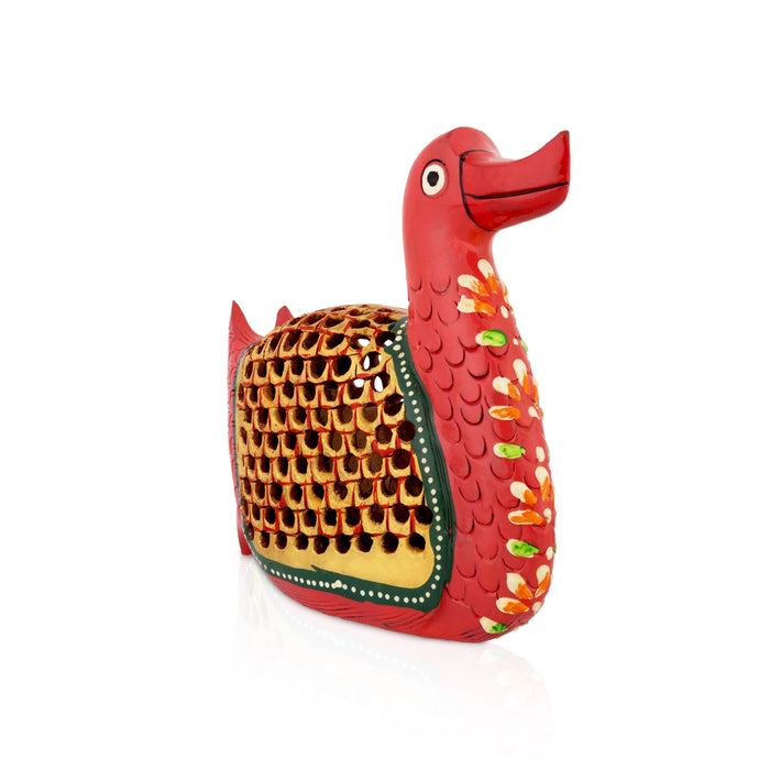 Duck Statue - 4 x 4 Inches | Wooden Painted Duck Figurine / Cut out Design Duck Sculpture