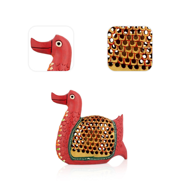 Duck Statue - 4 x 4 Inches | Wooden Painted Duck Figurine / Cut out Design Duck Sculpture