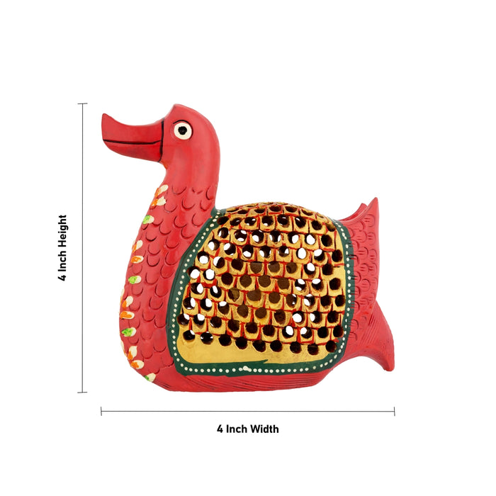 Duck Statue - 4 x 4 Inches | Wooden Painted Duck Figurine / Cut out Design Duck Sculpture