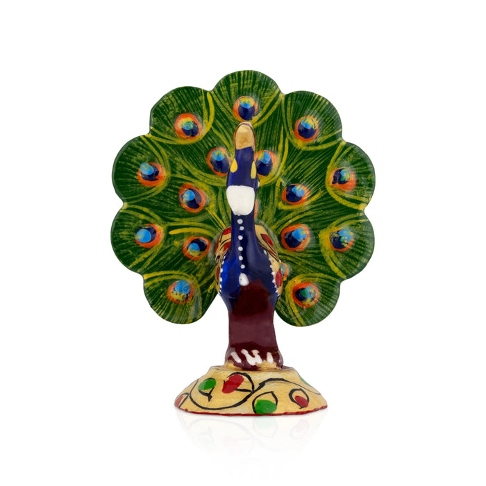 Peacock Statue - 2.5 x 2 Inches | Painted Peacock Dancing Idol/ Metal Moor Sculpture for Home Decor