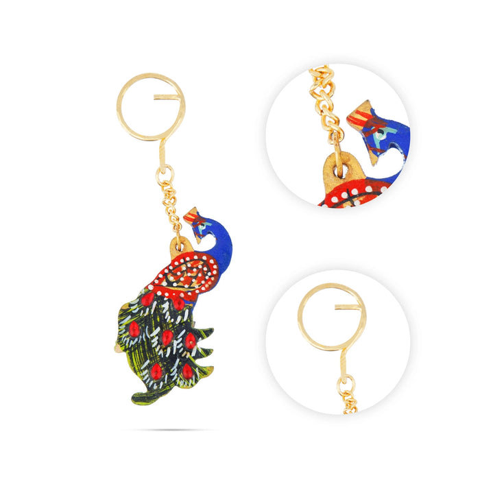 Key Chain | Wooden Key Ring Holder/ Peacock Design Key Chain for Car & Bike
