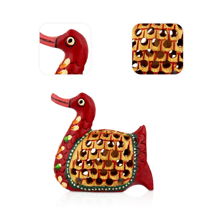 Duck Statue - 5 x 5 Inches | Wooden Painted Duck Figurine / Cut out Design/ Duck Sculpture for Home Decor