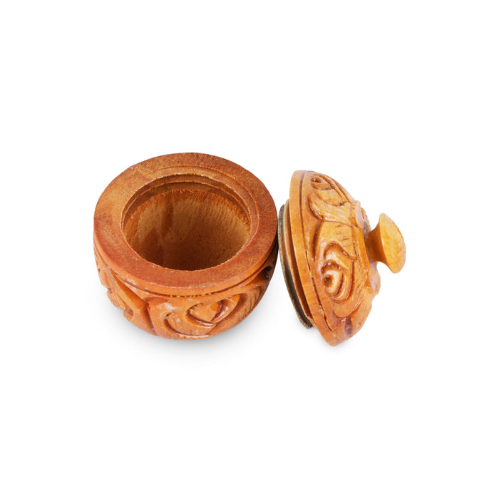 Kumkum Box - 0.5 x 1.5 Inches | Wooden Kumkum Bharani/ Hand Carved Sindoor Pot for Home