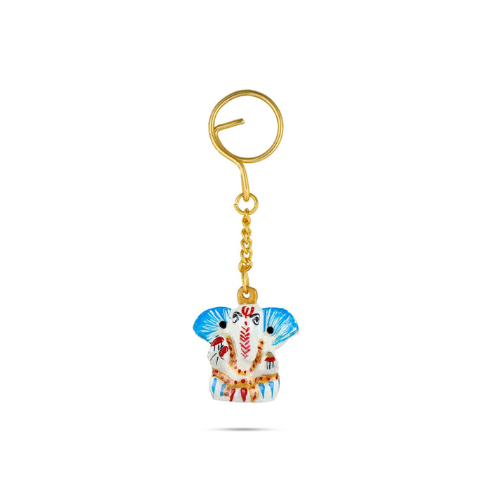 Ganesh Murti Deign Key Chain - 1.5 x 1.5 Inches | Painted Key Holder/ Metal Key Ring for Car And Bike