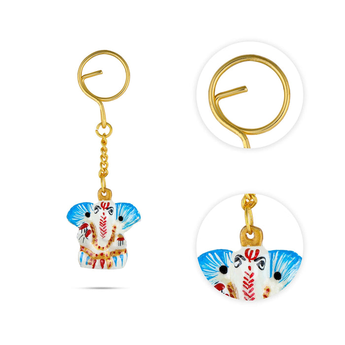 Ganesh Murti Deign Key Chain - 1.5 x 1.5 Inches | Painted Key Holder/ Metal Key Ring for Car And Bike