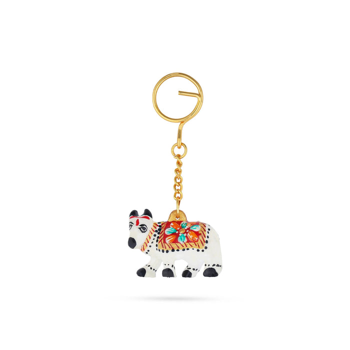 Cow Design Key Chain - 1.5 x 2 Inches | Painted Key Holder/ Metal Key Ring for Bike And Car