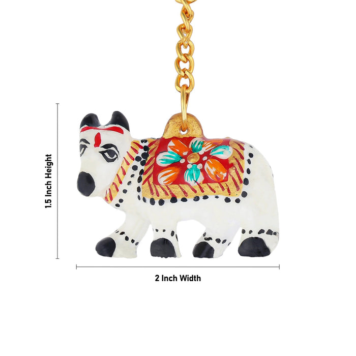 Cow Design Key Chain - 1.5 x 2 Inches | Painted Key Holder/ Metal Key Ring for Bike And Car