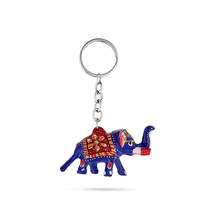 Elephant Design Key Chain - 1.5 x 3 Inches | Painted Key Holder/ Metal Key Ring for Car And Bike