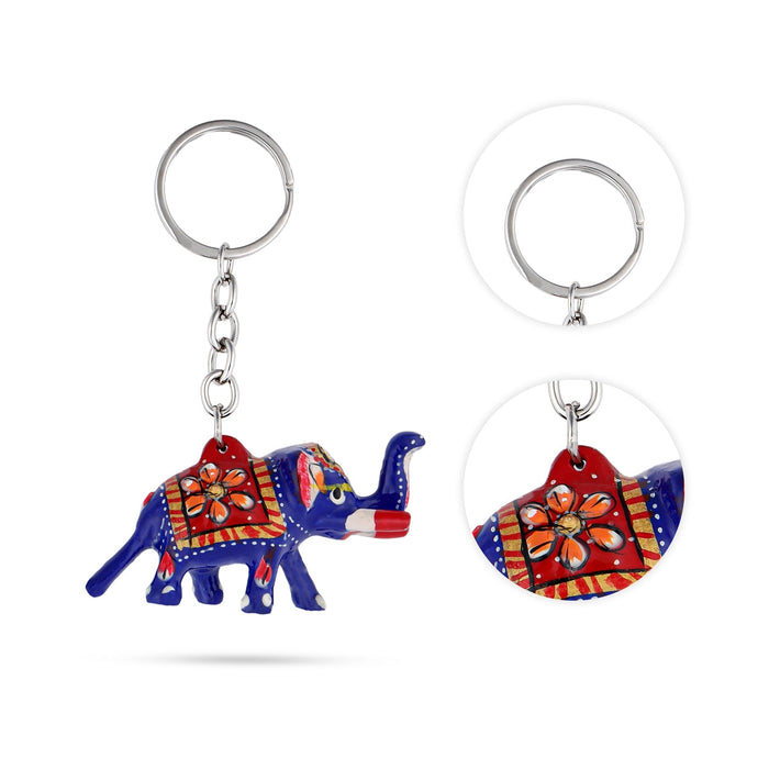 Elephant Design Key Chain - 1.5 x 3 Inches | Painted Key Holder/ Metal Key Ring for Car And Bike